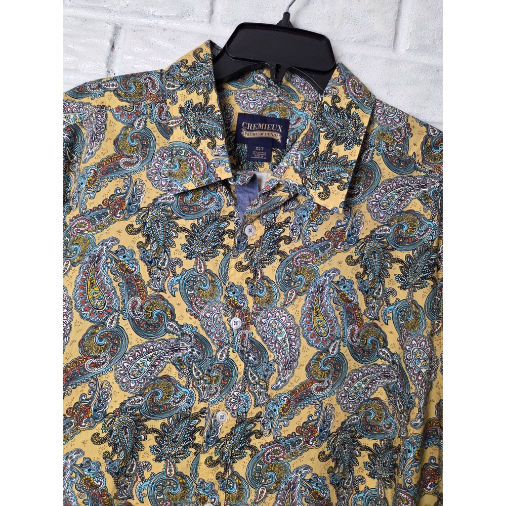Cremieux Premium Denim Shirt Men size XLT Tall Button Up s/s Stretch NWT Paisley